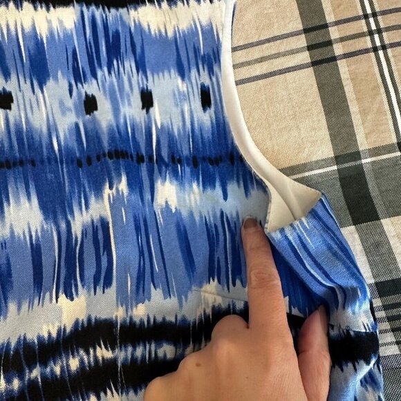 Tahari Sleeveless Midi Dress Sz 12P Blue‎ Abstract Stripe Coastal Summer Fitted - Picture 11 of 14